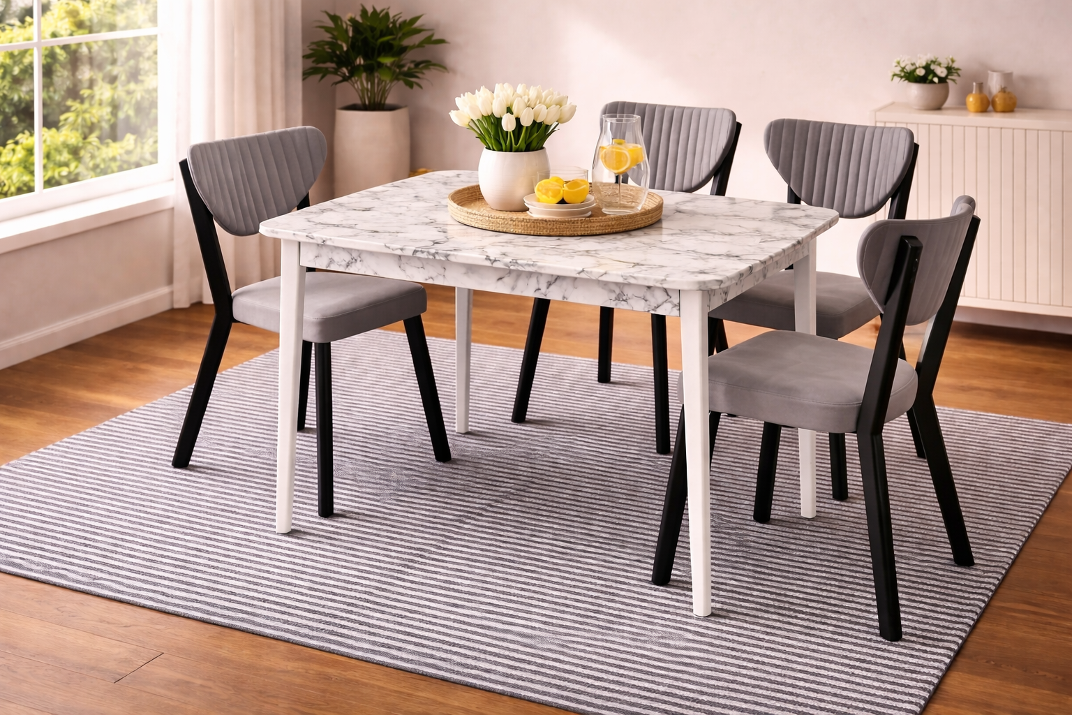 Σετ τραπεζαρίας 5 Τεμαχίων Με Μηχανισμό Επιμήκυνσης ,Brigida White, All4home